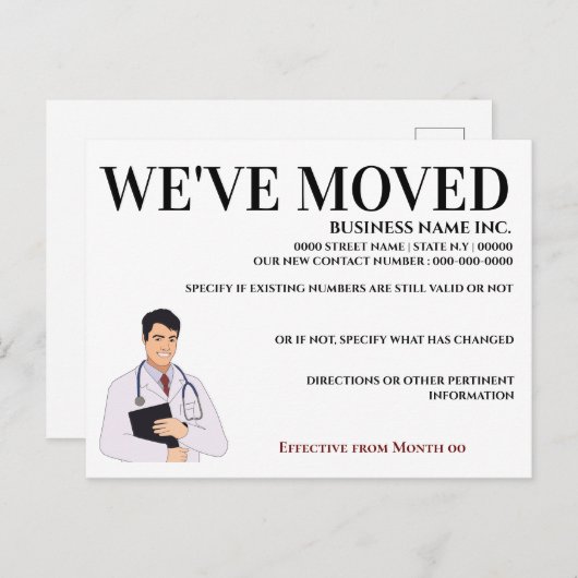 Carte Postale Faire-part Médecin chirurgien médical clinique entreprise à d (Devant / Derrière)