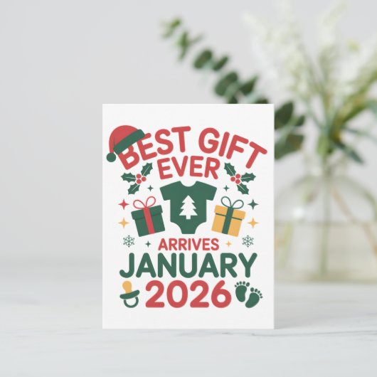 Carte Postale Faire-part Meilleur cadeau de Noël arrive janvier 2026 Couple (Debout devant)