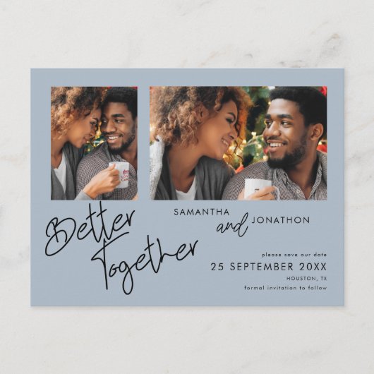 Carte Postale Faire-part Meilleur Ensemble 2 Photo Bleu Poussiéreux Enregis (Devant)