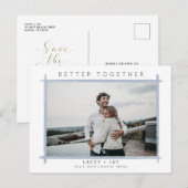 Carte Postale Faire-part Meilleur ensemble photo de la frontière bleue Sauv (Devant / Derrière)