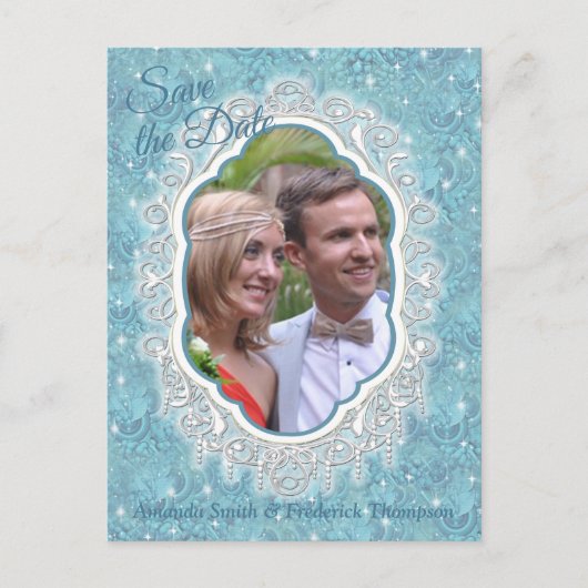Carte Postale Faire-part Mélanger des répétitions Motif bleu et dentelle bl (Devant)