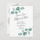 Carte Postale Faire-part Même amour, date différente Eucalyptus Photo noir (Devant / Derrière)