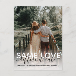 Carte Postale Faire-part Même amour Date différente Mariage de la typograph