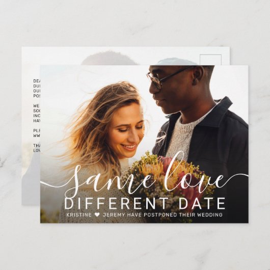 Carte Postale Faire-part Même Amour Différent Date Photo Postponed Mariage (Devant / Derrière)