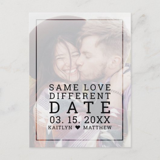 Carte Postale Faire-part Même amour Différente Date Faded Photo Typographie (Devant)