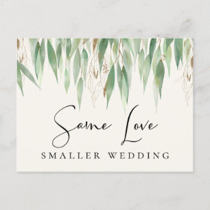 Carte Postale Faire-part Même amour, mariage plus petit, verdure
