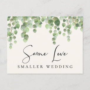 Carte Postale Faire-part Même amour, mariage plus petit, verdure d'eucalypt