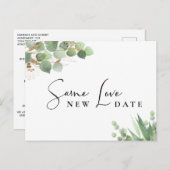 Carte Postale Faire-part Même Amour Nouveau Date Eucalyptus Mariage d'aquar (Devant / Derrière)
