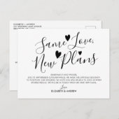 Carte Postale Faire-part Même Amour Nouveaux Plans Coeurs Mariage Postponem (Devant / Derrière)
