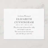 Carte Postale Faire-part Mémorial Moderne Simple En Souvenir Affectueux (Devant)