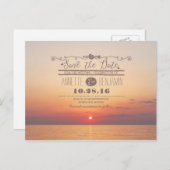 Carte Postale Faire-part mer coucher de soleil romantique plage enregistrer (Devant / Derrière)
