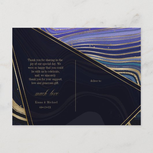 Carte Postale Faire-part Merci Abstrait du Mariage Agate Midnight ID827 (Dos)