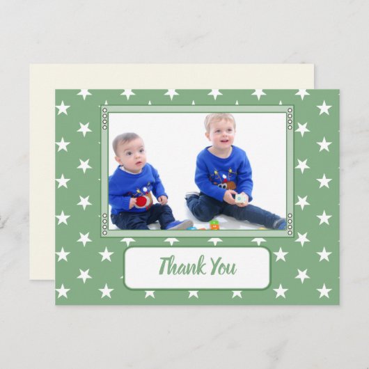 Carte Postale Faire-part Merci cadeaux de Noël vert blanc avec photo (Devant / Derrière)