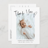 Carte Postale Faire-part Merci Coeur Décontracté Script bébé photo naissanc (Devant / Derrière)