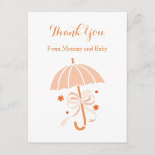 Carte Postale Faire-part Merci de baby shower de parapluie orange mignon et