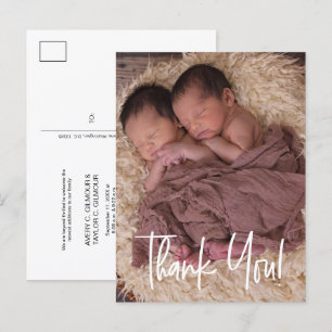 Carte Postale Faire-part Merci de Baby shower jumeau personnalisé