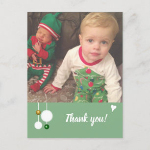 Carte Postale Faire-part Merci de Noël cadeaux vert avec photo