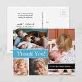 Carte Postale Faire-part Merci Deuxième photos de naissance bébé bleu ciel (Devant / Derrière)