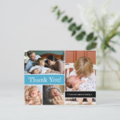 Carte Postale Faire-part Merci Deuxième photos de naissance bébé bleu ciel (Debout devant)