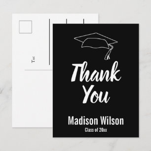 Carte Postale Faire-part Merci Grad's Name Black and White Graduation