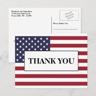 Carte Postale Faire-part Merci Mariage du drapeau américain