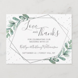 Carte Postale Faire-part Merci Mariage Eucalyptus géométrique Silver Foil