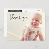 Carte Postale Faire-part Merci moderne Script Baby 2 Photos (Devant / Derrière)