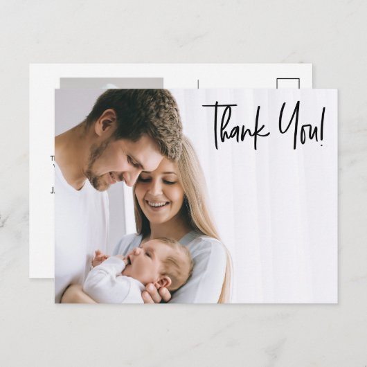 Carte Postale Faire-part Merci moderne Script Baby-GARY photos (Devant / Derrière)