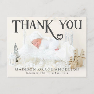Carte Postale Faire-part Merci photo bébé Coeur moderne naissance