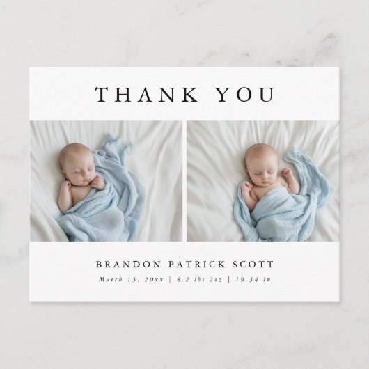 Carte Postale Faire-part Merci photo bébé moderne simple naissance (Devant)