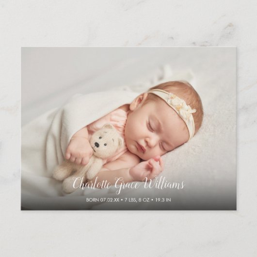 Carte Postale Faire-part Merci photo bébé simple Élégant Script de naissanc (Devant)