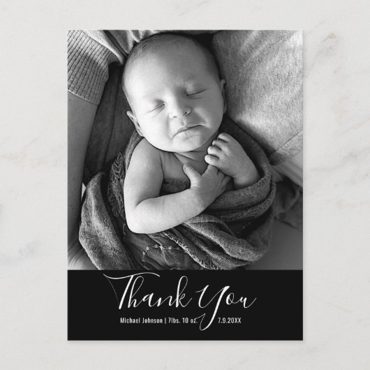 Carte Postale Faire-part Merci photo bébé simple Script de naissance (Devant)