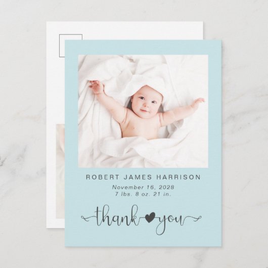 Carte Postale Faire-part Merci Photo Mer Bleu Naissance (Devant / Derrière)