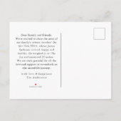 Carte Postale Faire-part Merci photo minimal pour bébé moderne Script Coeur (Dos)