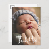 Carte Postale Faire-part Merci photo moderne 1 bébé Script (Devant / Derrière)