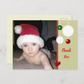 Carte Postale Faire-part Merci pour les cadeaux de Noël verts avec photo (Devant / Derrière)