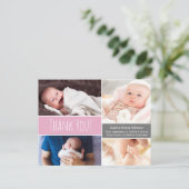 Carte Postale Faire-part Merci rose moderne bébé photo Collage (Debout devant)