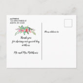 Carte Postale Faire-part Merci rustique de mariage de manuscrit floral de (Dos)