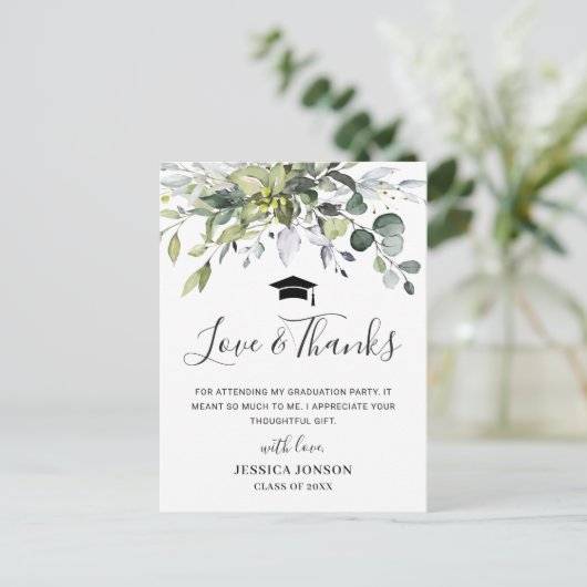 Carte Postale Faire-part Merci simple et élégant de graduation d'Eucalyptus (Debout devant)