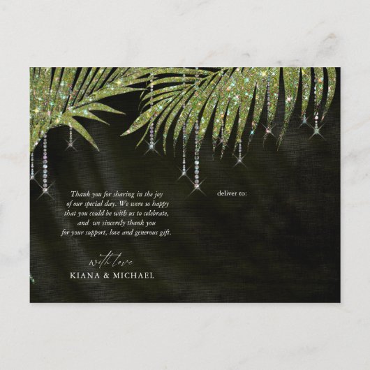 Carte Postale Faire-part Merci vert Mariage feuille de joaillerie ID830 (Dos)