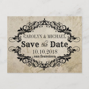 Carte Postale Faire-part Mercredi et Flourish antique Mariage Enregistrer l