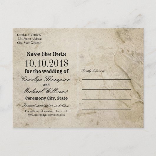 Carte Postale Faire-part Mercredi et Flourish antique Mariage Enregistrer l (Dos)