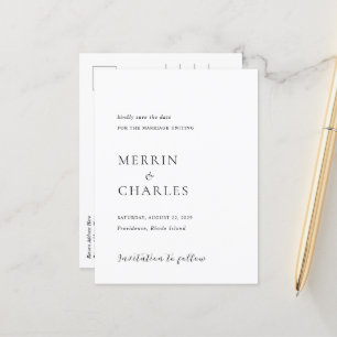 Carte Postale Faire-part Merrin noir blanc élégant mariage Enregistrer la d