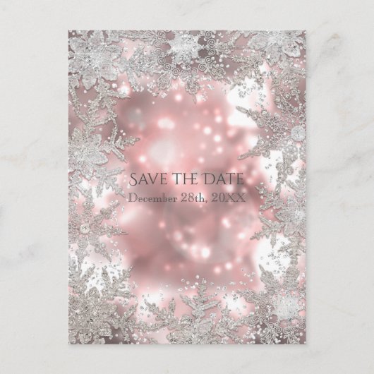 Carte Postale Faire-part Merveilleux flocon de neige de l'hiver argent rose (Devant)