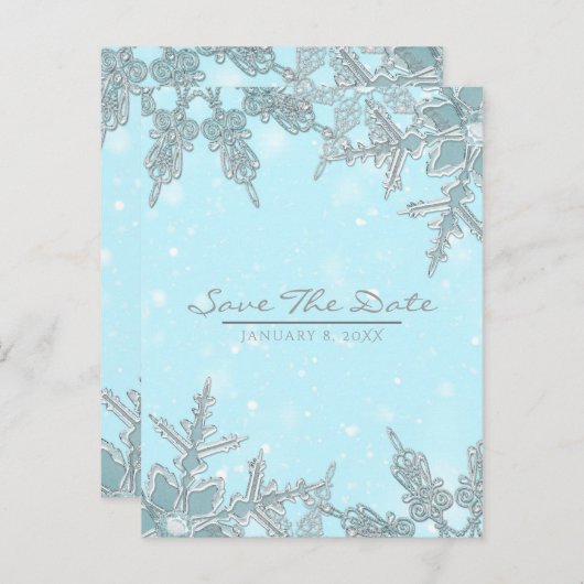 Carte Postale Faire-part Merveilleux Paysage Hivernal Bleu Flocons Enregist (Devant / Derrière)