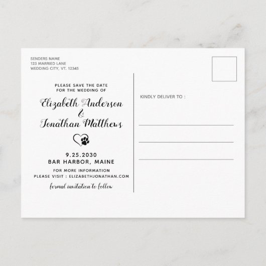 Carte Postale Faire-part Mes Humains Se Marient Chien, Sauf La Date (Dos)