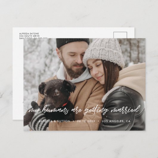 Carte Postale Faire-part Mes humains se marient Typographie moderne (Devant / Derrière)