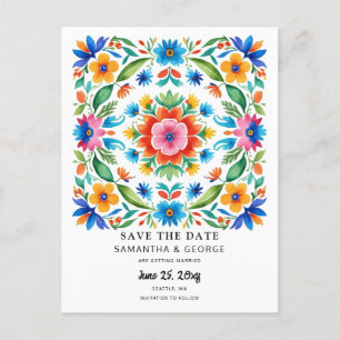 Carte Postale Faire-part Mexican Floral Fiesta Enregistrez La Date
