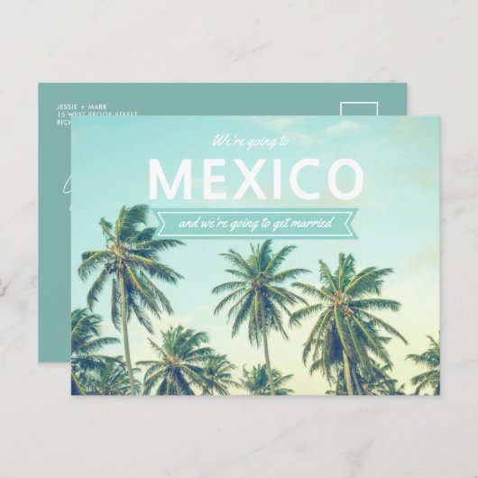 Carte Postale Faire-part Mexico Tropical Beach Wedding Save the Dates (Devant / Derrière)