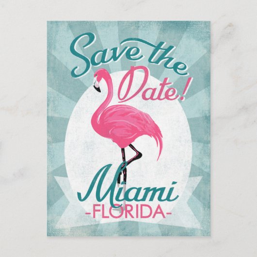 Carte Postale Faire-part Miami Sauvegarder La Date Flamant Rose (Devant)